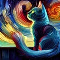 Cat in a stairy night galaxy artistic style