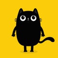 Cat standing icon. Kawaii animal. Funny head face. Black oval kitten with big eyes, tail. Cute cartoon funny baby character.