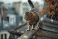 A cat standing on a ledge looking at something Royalty Free Stock Photo