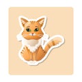 Cat sticker illustration. Animal, ears, tail, fluffy, moustache. Editable vector graphic design.