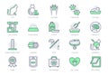 Cat stuff line icons. Vector illustration include icon - litter box, carrier, scratching post, bed, house, kitten, toy