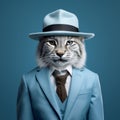 Adorable Lynx In Hat And Suit: Hyper-realistic Photo With Minimal Retouching Royalty Free Stock Photo