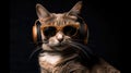 A Cat With Sunglasses Attending A Silent Disco. Generative AI