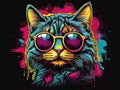 Cat in sunglasses on black background graffiti style paint sweat. Generated AI Royalty Free Stock Photo