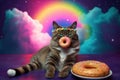 The cat in sunglasses with a color donut.