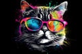 cat in sunglasses realistic with paint splatter abstract Generative AI