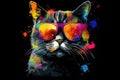 cat in sunglasses realistic with paint splatter abstract Generative AI