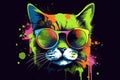 cat in sunglasses realistic with paint splatter abstract Generative AI