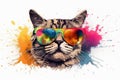 cat in sunglasses realistic with paint splatter abstract Generative AI