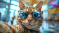 Cat With Sunglasses Taking Selfie Traveling The World