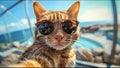 Cat With Sunglasses Taking Selfie Traveling The World
