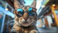 Cat With Sunglasses Taking Selfie Traveling The World