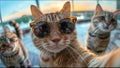 Cat With Sunglasses Taking Selfie Traveling The World