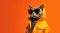 Cat In Sunglasses Wearing Clothes Orange Background