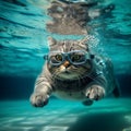 Cat swimming goggles in swimming pool,Generative, AI, Illustration.