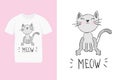 Cat t-shirt design. Print with phrase meow for posters, tees ,women shirts, cat lover.