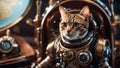 cat on the table a steampunk, Cat astronaut in space on background of the globe. Royalty Free Stock Photo