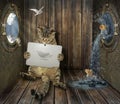 Cat with tablet on ship Royalty Free Stock Photo