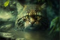 Cat tarzan in the jungle illustration generative ai
