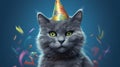 Cat-tastic celebration, birthday kitty on blue