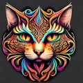 Cat Tatoo illustration Mystical Art. Generative Ai. Royalty Free Stock Photo