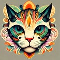 Cat Tatoo illustration Mystical Art. Generative Ai. Royalty Free Stock Photo