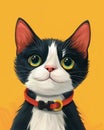cat and technology flat design top view modern life 3D render Complementary Color Scheme