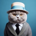 Adorable British Shorthair Cat In Hat And Suit: Hyper-realistic Photo Royalty Free Stock Photo