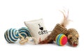 Cat toys and accessories on white background Royalty Free Stock Photo