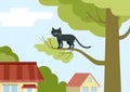 Cat on tree branch on the street flat design cartoon vector pets Royalty Free Stock Photo