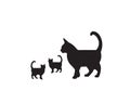 Cat with two little kittens silhouettes, vector. Cute Cats illustration isolated on white background. Wall decals, wall artwork