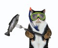 Cat underwater hunter caught fish Royalty Free Stock Photo