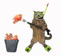 Cat underwater hunter caught goldfish Royalty Free Stock Photo