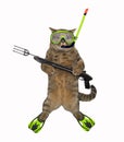 Cat underwater hunter with harpoon Royalty Free Stock Photo