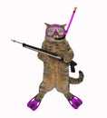 Cat underwater hunter with harpoon 2 Royalty Free Stock Photo