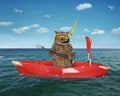 Cat underwater hunter in a red boat Royalty Free Stock Photo