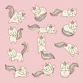 Cat unicorn. Cute little domestic fantasy animals kawaii stylized cats recent vector cartoon characters Royalty Free Stock Photo