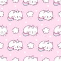 Cat unicorn seamless pattern. Unicorns kitty pastel characters, textile print with cute caticorns. Funny cartoon animals Royalty Free Stock Photo