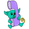 Cat is using the phone to communicate, doodle icon image kawaii Royalty Free Stock Photo