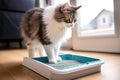 cat using a self-cleaning litter box