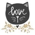 Cat vector. Cartoon doodle character. Love, hearts, arrows. Royalty Free Stock Photo
