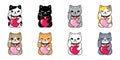 cat vector heart valentine icon lucky cat manekineko kitten calico neko pet cartoon character illustration symbol clip art