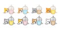 cat vector kitten icon boba tea bubble milk tea drink coffee neko calico pet character cartoon symbol tattoo stamp Royalty Free Stock Photo