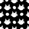 Cat vector seamless Pattern isolated on white and black dots background Royalty Free Stock Photo