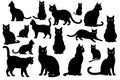 Cat vector silhouettes set Isolated On White Background, cats in different poses. Royalty Free Stock Photo