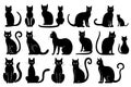 Cat vector silhouettes set Isolated On White Background, cats in different poses. Royalty Free Stock Photo