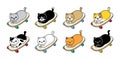 Cat vector skateboard icon kitten calico surf skate skating extreme sport breed neko character cartoon pet doodle illustration sym Royalty Free Stock Photo