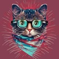 A cat vector wearing glasses and a bandana prints vector illustration