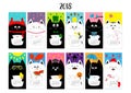 Cat vertical monthly calendar 2018. All month. Cute funny cartoon character set.