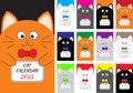 Cat vertical monthly calendar 2023 cover. All month. Cute cartoon character set